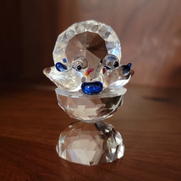 CRYSTAL WORLD ♡ Vintage Heavy Crystal Bird Bath with Two Precious Little Birds - Picture 9 of 11